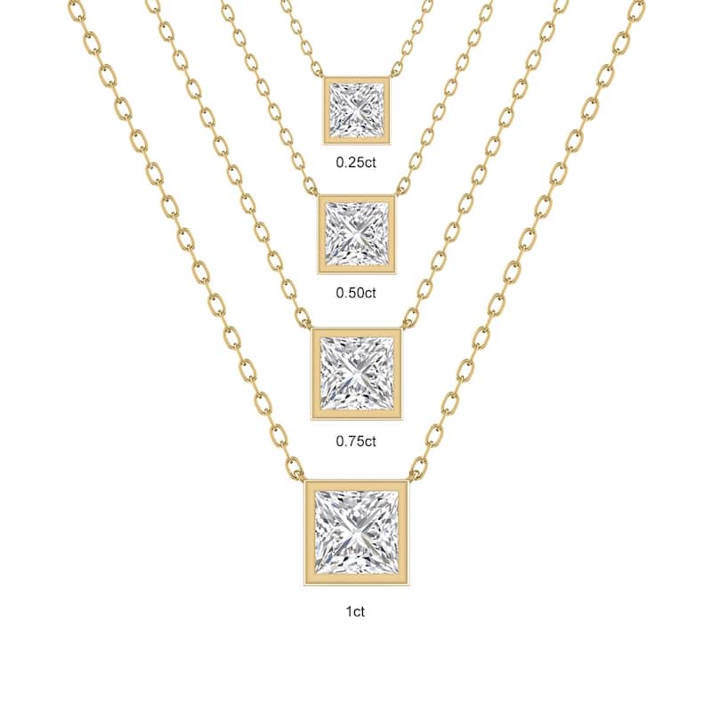 Marquee Lab Grown 1 Carat Princess Cut Bezel Set Diamond Solitaire Pendant in 14K Yellow Gold