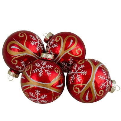 4ct Red Gold Glass Hanging Christmas Ball Ornaments 2.5-Inch (67mm)