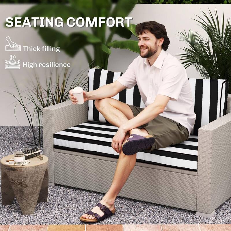 Outdoor Loveseat Cushion Set (Set of 1 Seats,48x24in, 2 Backs,24x18in )