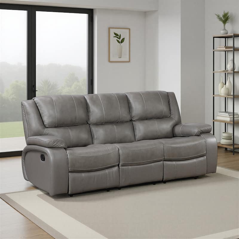 Fremont & Park Baron 86.5" Leather Manual Double Reclining Sofa, Wall Hugger Design
