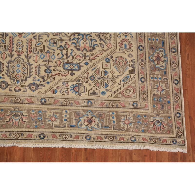 Tabriz Persian Rug Hand-Knotted Oriental Beige Wool Carpet - 7'10"x 10'10"