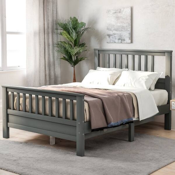 slide 2 of 12, Full Wood Platform Kids Bed with Headboard & Footboard, 10-Slats, No Box Spring Needed, Grey Grey
