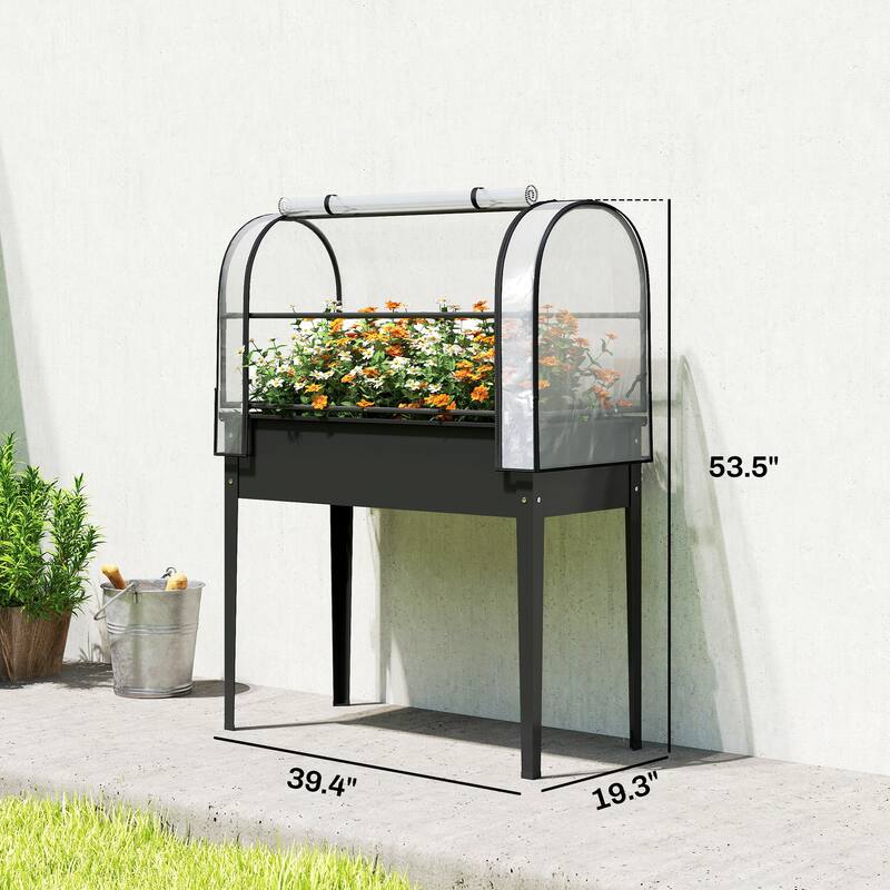 Outsunny Raised Garden Bed with Flip-Up Greenhouse Cover, Metal Elevated Garden Bed, 39.4" x 19.3" x 53.5"