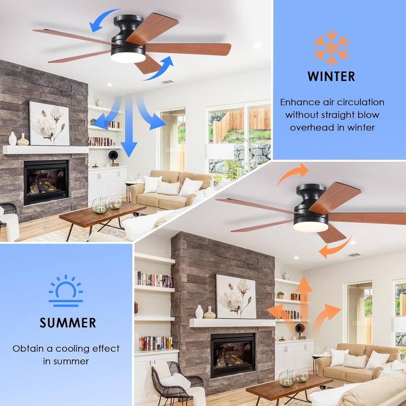 46 Inch Modern Ceiling Fan with 5 Blades Remote and APP Control for Bedroom Living Room - 46 Inches