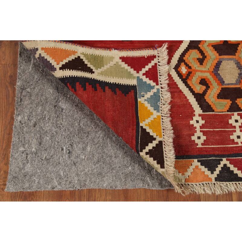 Kilim Qashqai Persian Vintage Rug Hand-Knotted Red Wool Carpet - 4'2"x 7'11"