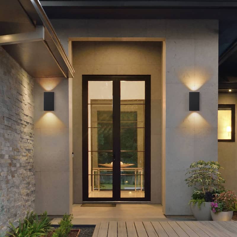 2-Light Matte Black Dimmable Outdoor LED Wall Sconce
