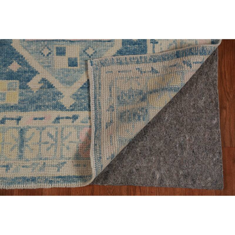 Hand Knotted Oriental 100% Wool Carpet Transitional Geometric Navy Blue & Blues Oushak Runner Rug - 17' 2'' X 3' 2''