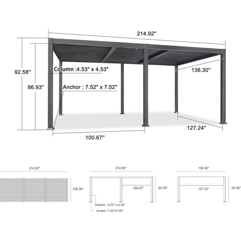 PURPLE LEAF Sun Shade Louvered Pergola with Light - Adjustable Metal Roof for Outdoor Patio