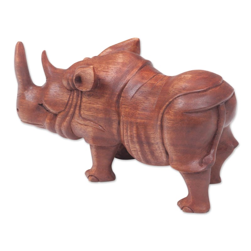 Handmade Java Rhino Wood sculpture (Indonesia) - 34 x 23 x 18