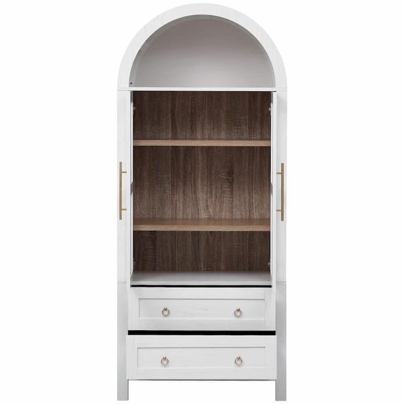 71" Tall Arched Kitchen Pantry Cabinet with 2 Large Drawers