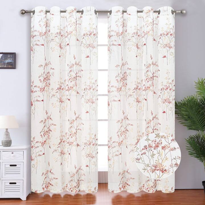 Cypress Metallic Foil Floral Grommet Window Curtain Panel, 54x84 Inches - 54x84 Inches - Red