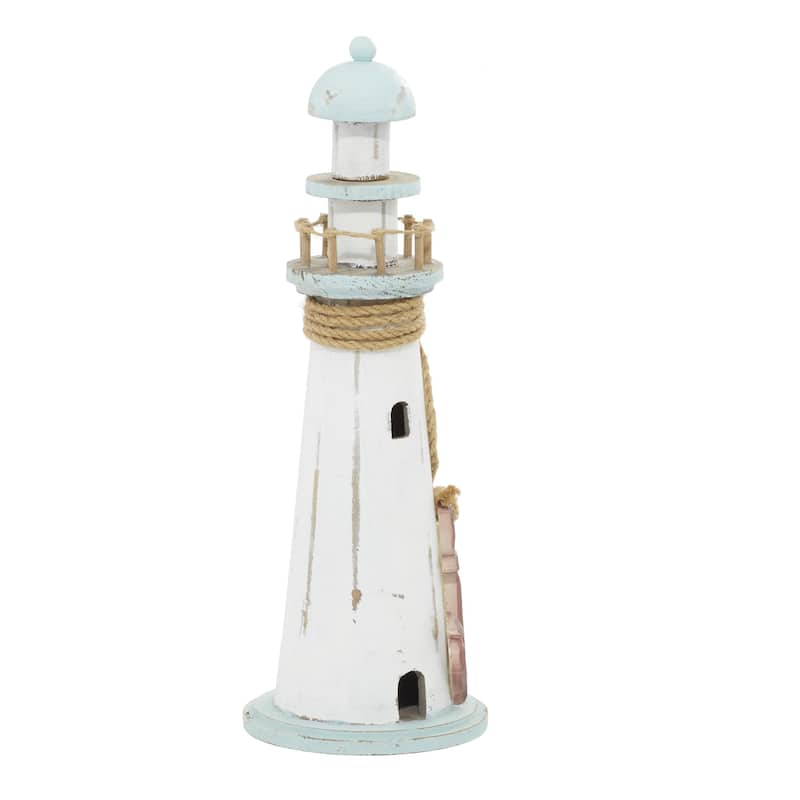 White Wood Light House Decorative Sculpture - White