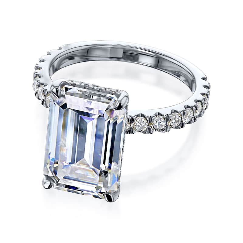 Kobelli Signature Collection Bold Series 5.6 Carats Lab Grown Diamond Certified 14k Solid Gold Emerald-cut Hidden Halo Evie Ring
