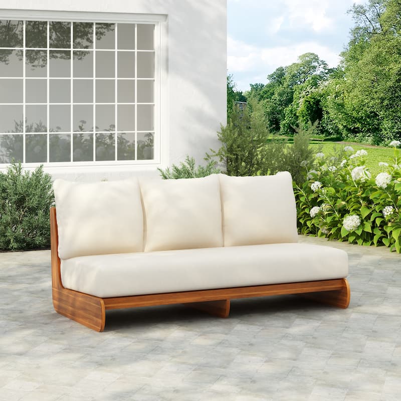 Christopher Knight Home - Marigold Acacia Wood Outdoor 3-Seater Sofa - 1 Piece - Teak+Beige