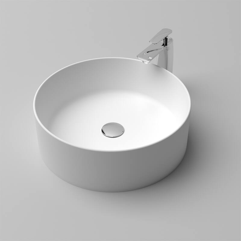 Modern Round Vessel Sink Premium Stone Resin Bathroom Centerpiece - Matte White
