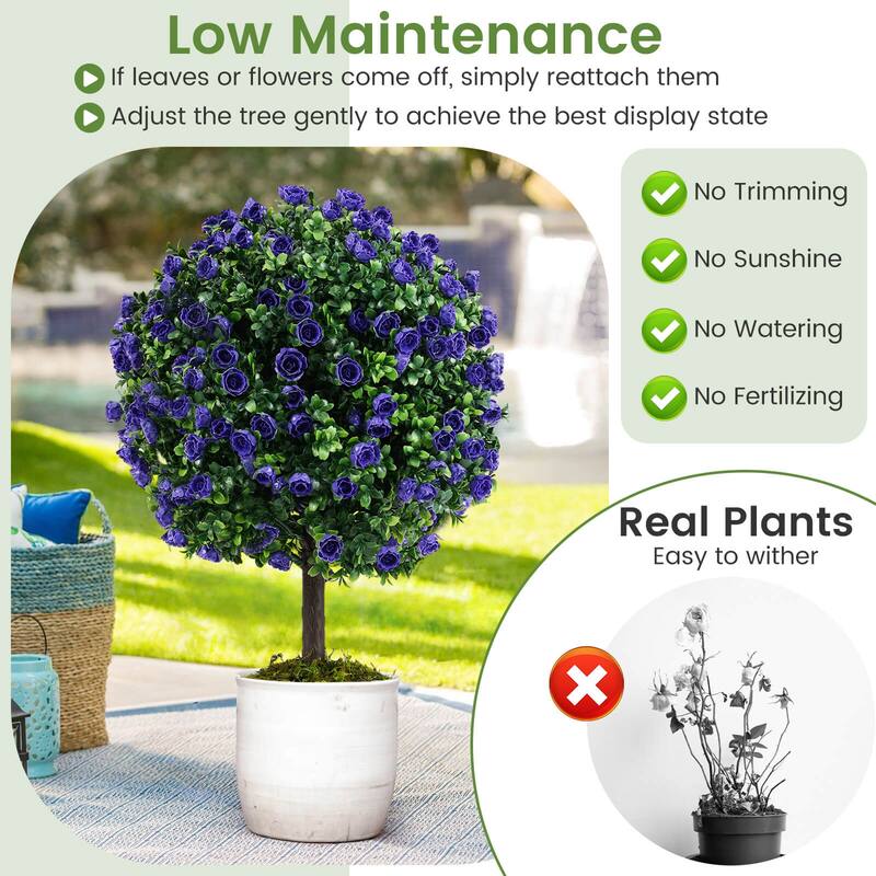 Costway Set of 2 Artificial Purple Rose Topiary Ball Trees 22" Faux - See Details