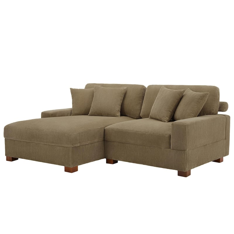 Modern L-Shaped Corduroy Modular Sectional Couch Sofa with Pillows
