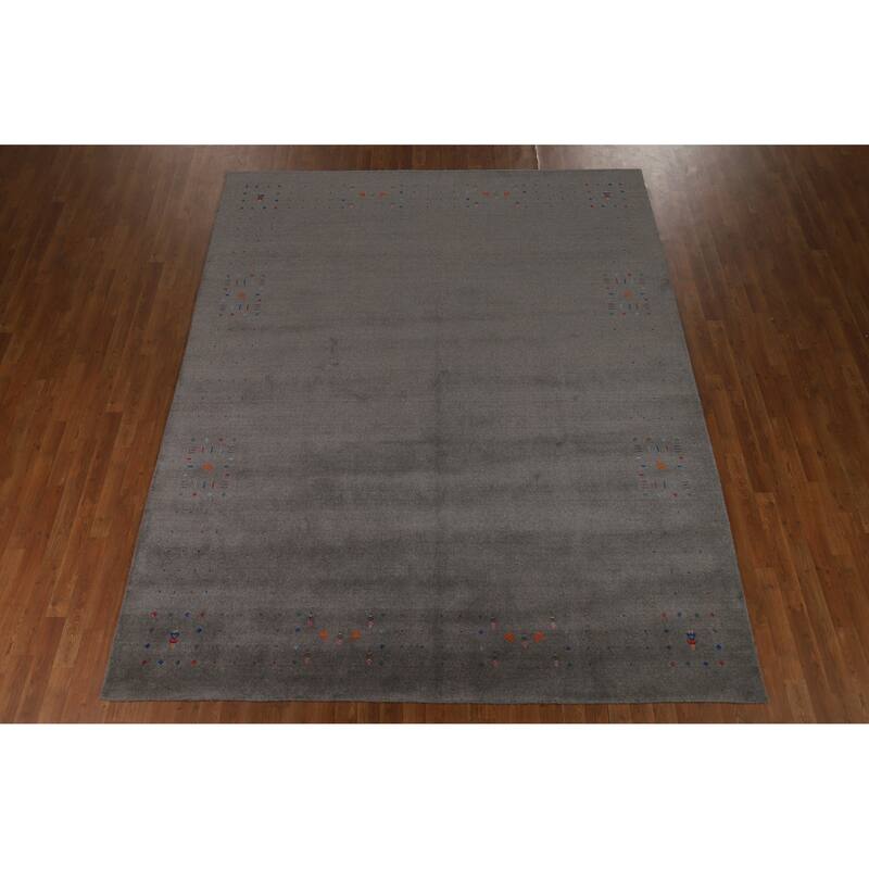 Hand Knotted Oriental 100% Wool Carpet Tribal Tribal Greys & Charcoal Gabbeh Area Rug - 10' 1'' X 8' 1''