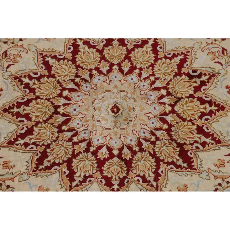 Handmade 100% Silk Qum Persian Accent Rug Traditional Beige Carpet - 4'4"x 6'3"