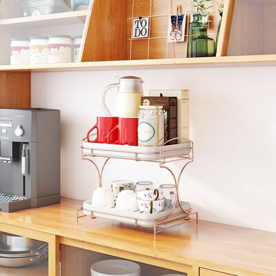 Two Layers Kitchen Drain Tray, Cup Dish Drying Rack with Metal Frame
