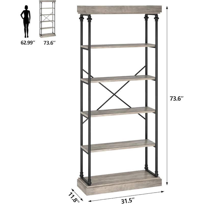 73.6" Tall Industrial 6-Tier Bookshelf Freestanding Bookcase with Shelves