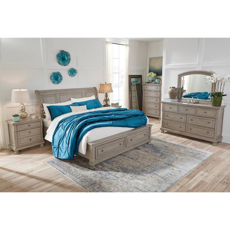 Lettner Light Gray Sleigh Bed with Storage