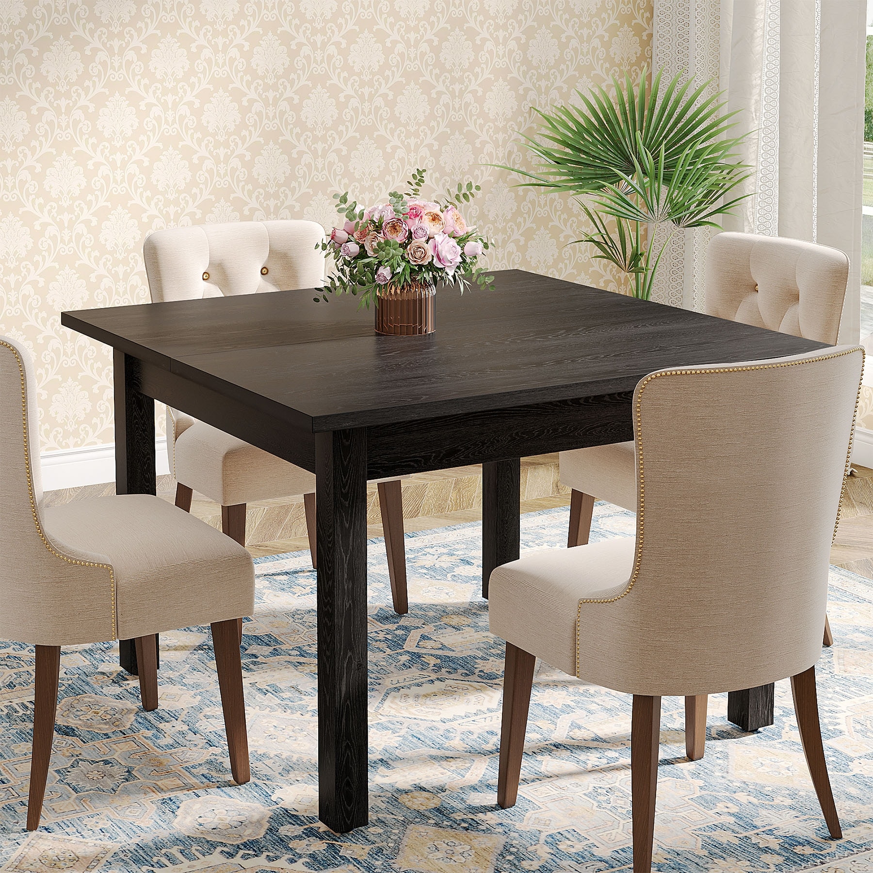 Country Rustic Square Dining Table with Solid Wood Legs 39.4 D x 39.4 W x 30 H Rustic Brown