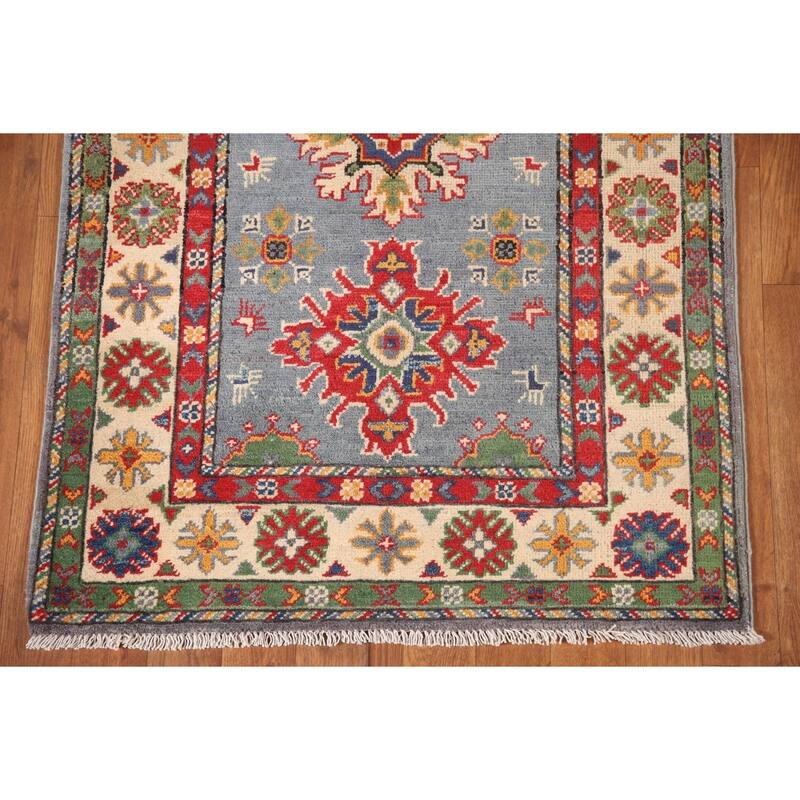 Kazak Oriental Foyer Rug Hand-Knotted Geometric Wool Carpet - 2'9" x 4'1"