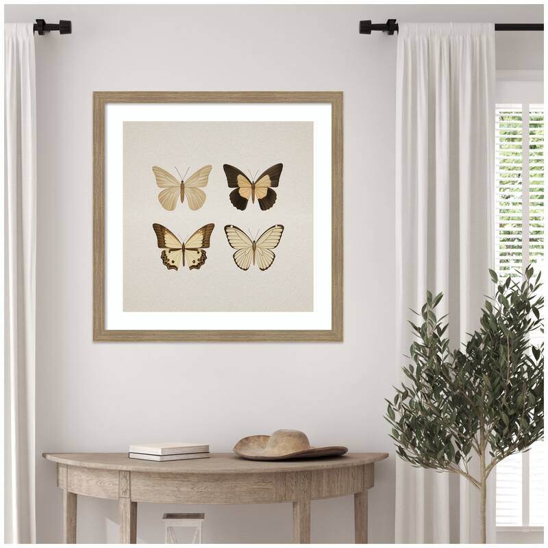 Kate and Laurel Framed Art Vintage Style Butterflies in Neutral Tones by The Creative Bunch Studio