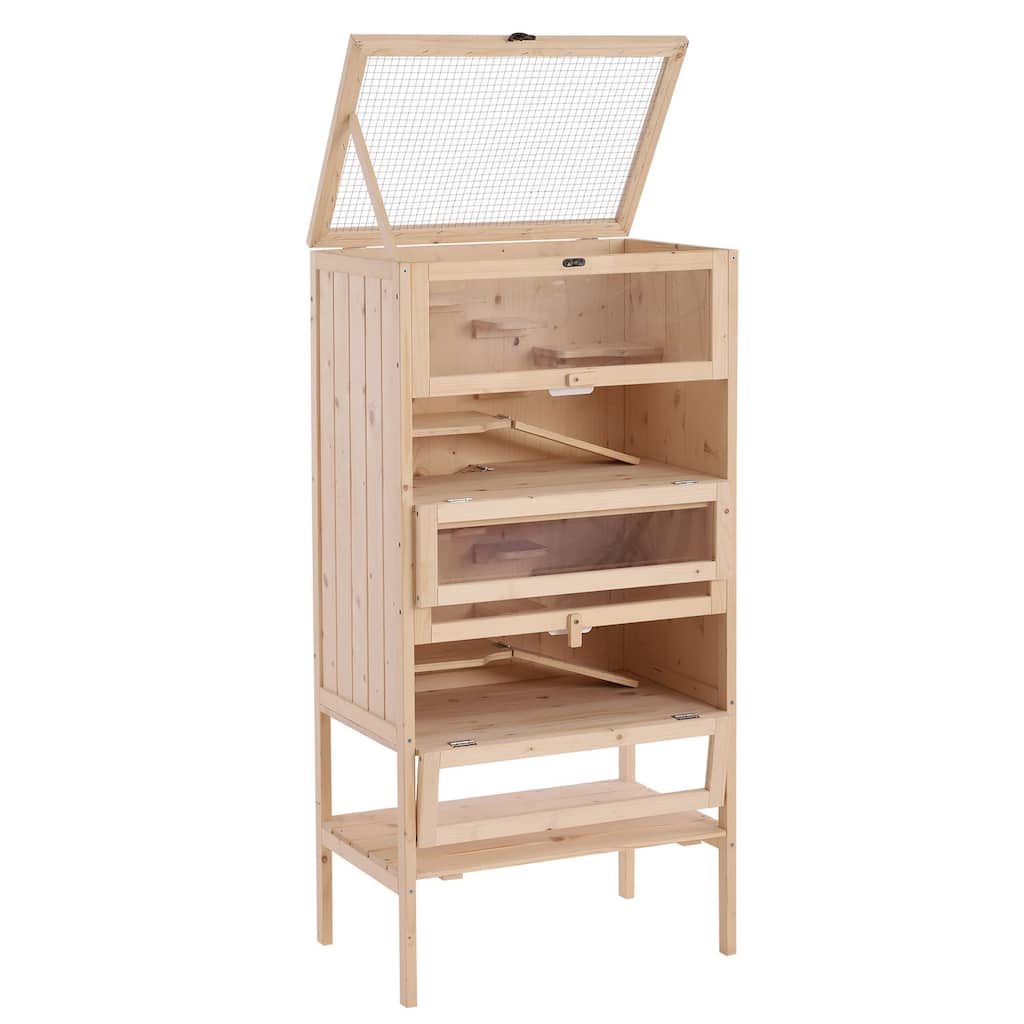 5-Tier Small Pet Cage for Hamsters and Mice with Solid Wood Frame Storage and Panels - 23.5" L x 15.75" W x 47.25" H