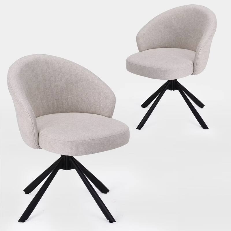 Linen Fabric 360 Swivel Upholstered Dining Chairs with Metal Legs (Set of 2)
