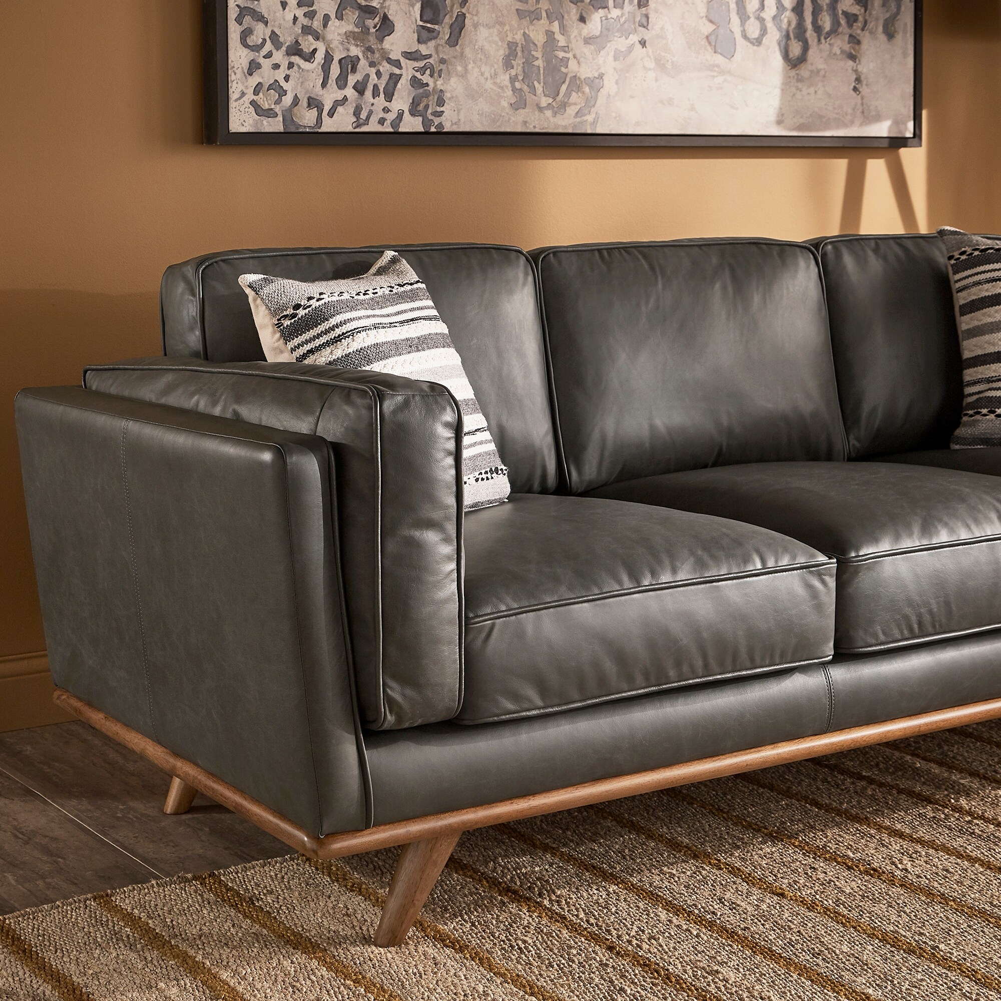 Strick & bolton del ray grey deals oxford leather sofa