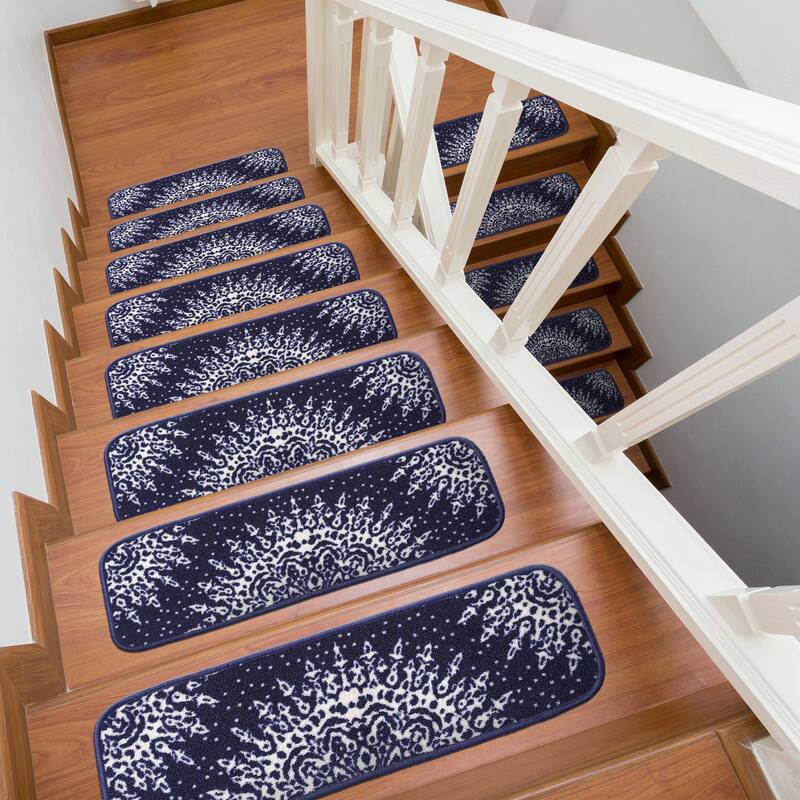 Beverly Rug Indoor Non Slip Steair Treads with Anti-Skid Rubber Backing, Medallion