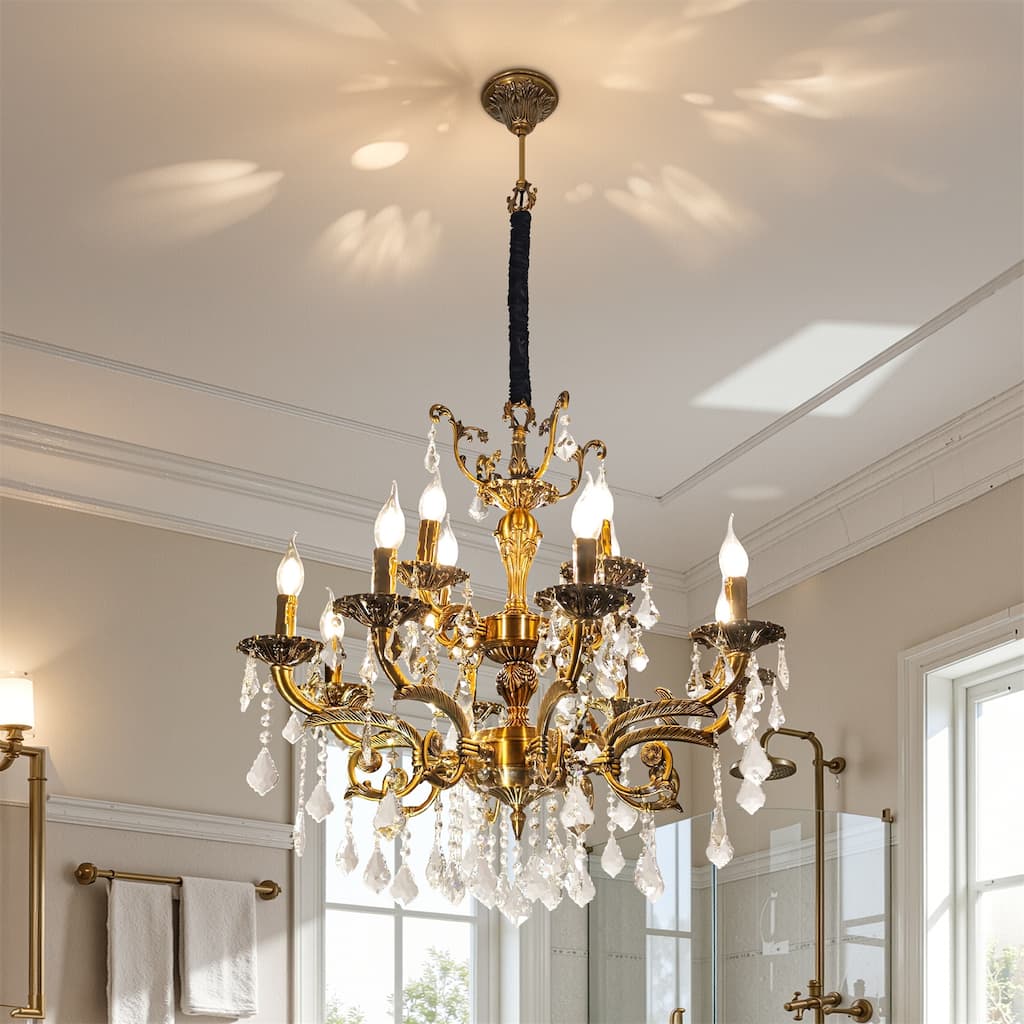Luxury Crystal Chandelier Antique Candle Pendant Lamp Ceiling Light Fixture Kitchen Island with LED Bulbs