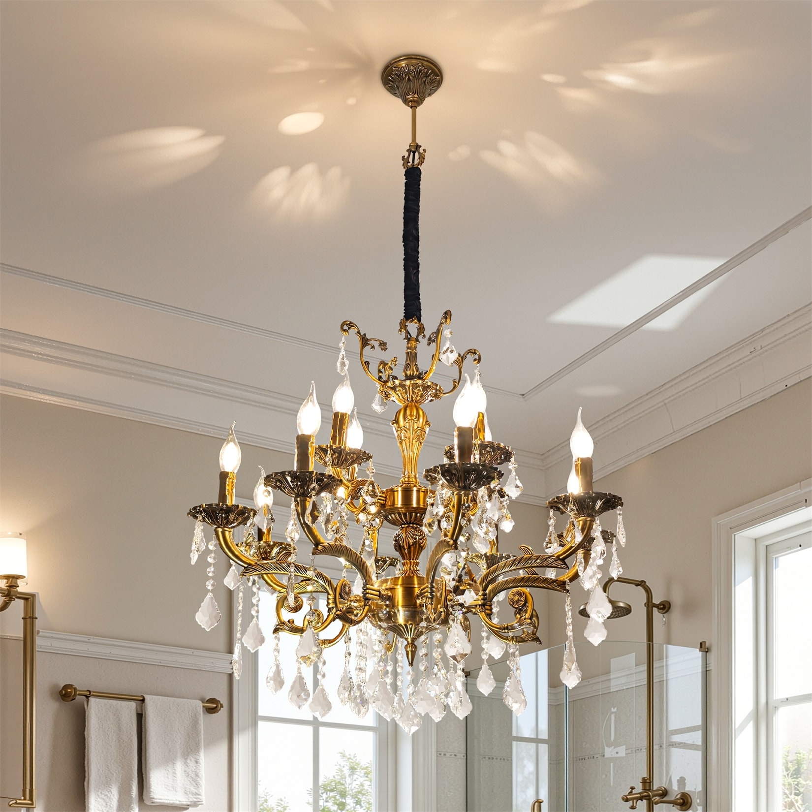 Luxury Crystal Chandelier Antique Candle Pendant Lamp Ceiling Light Fixture Kitchen Island with LED Bulbs
