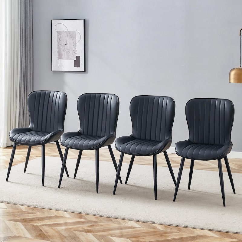Ergonomic Dining Chair with Extended And Curved Seat Cushions set of 4 - Black