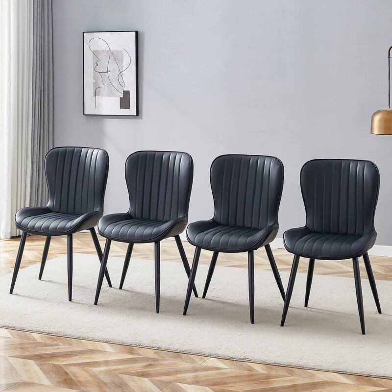 Roomfitters Ergonomic Dining Chairs with Curved Seat and Back, Minimalist Upholstered Set of 4 for Home or Office, Black