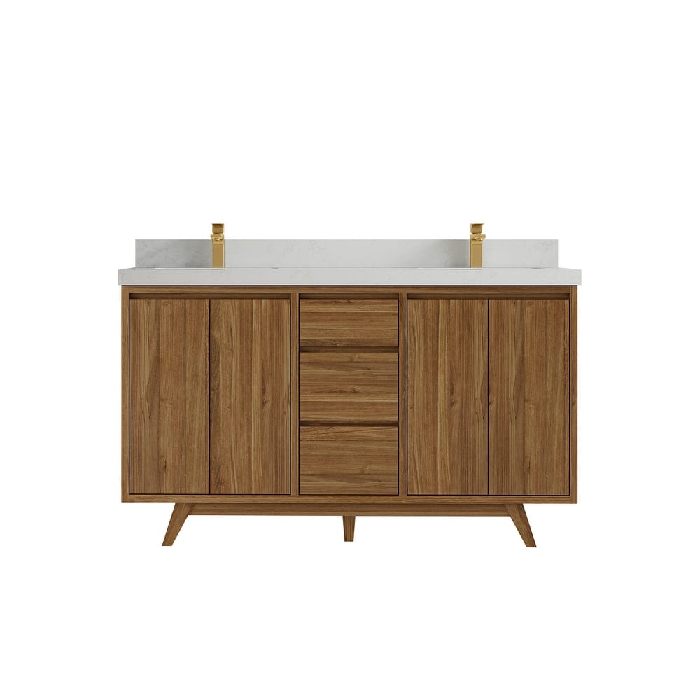 Willow Collections 60 in. W x 22 in. D Madison Teak Double Sink Bathroom Vanity with Countertop