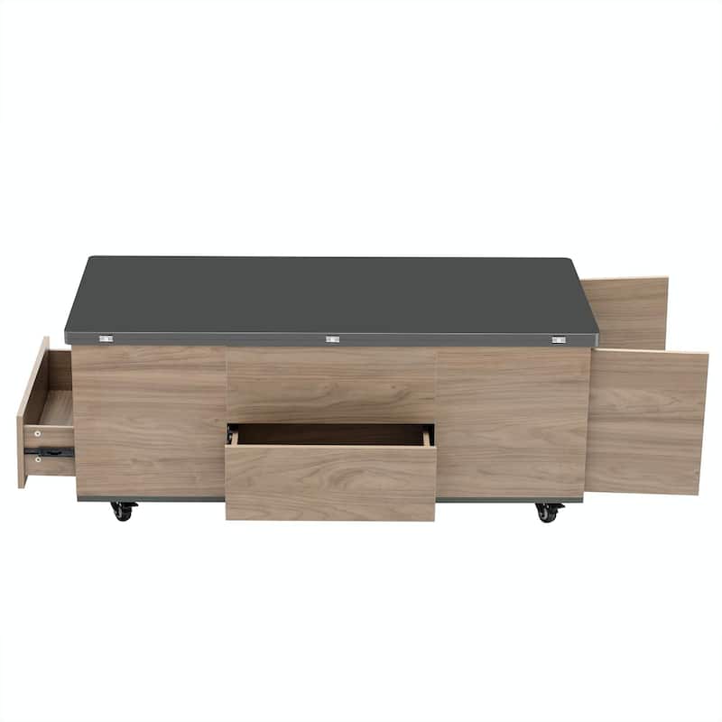 Modern Lift Top Coffee Table with Drawers & Shelves