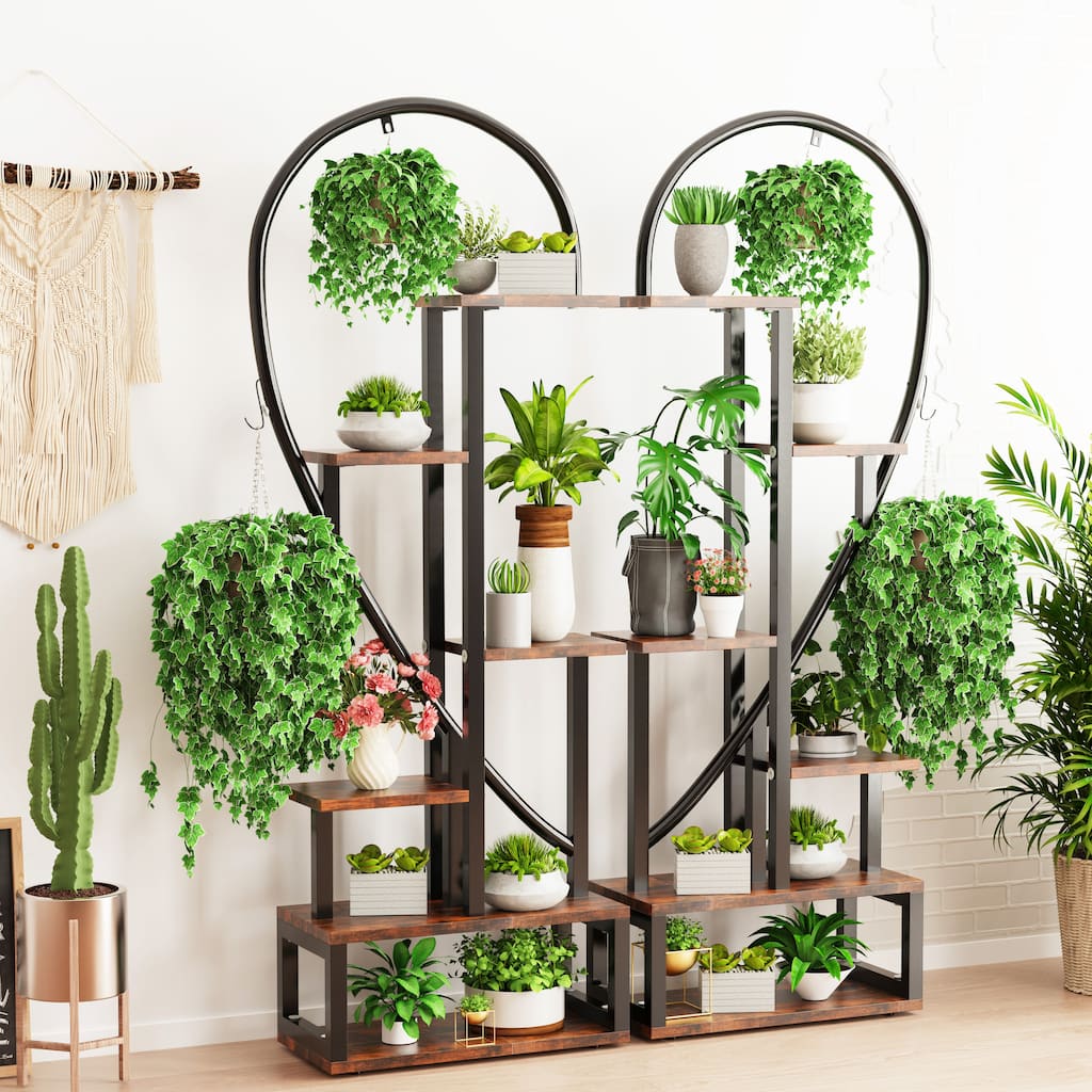 2pcs 6 Layers Half Heart Plant Stand Flower Pot Stand - 44.1x11x64.9 inch