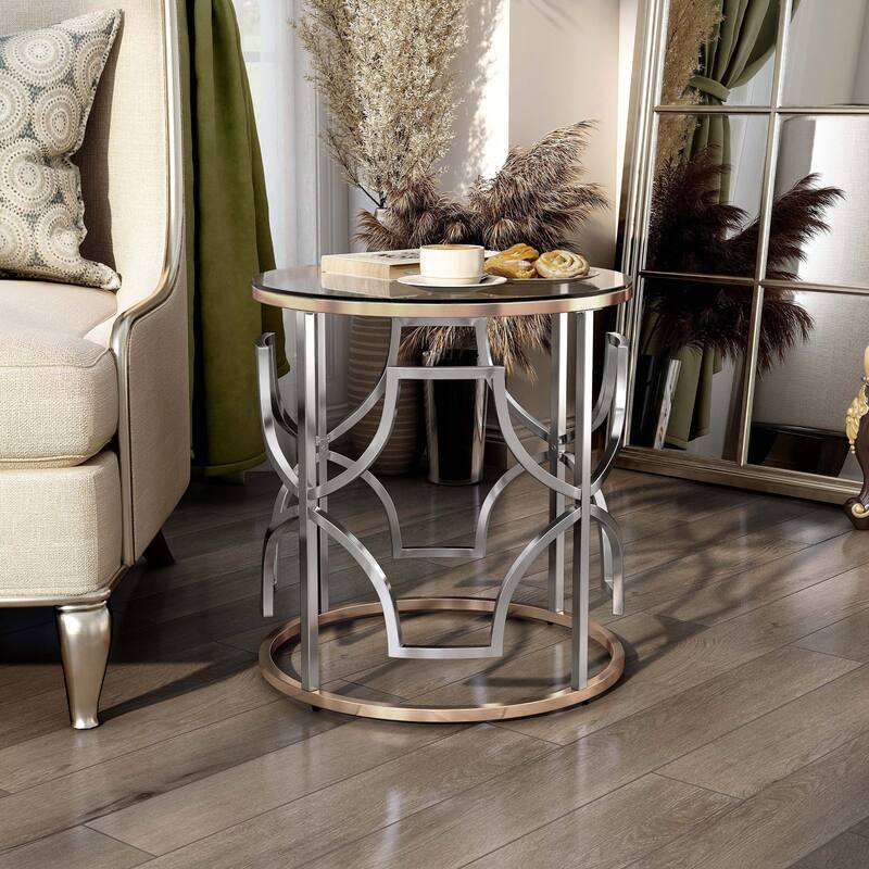 Ders Glam Chrome and Gold Plating Tempered Glass Top 2-Piece Coffee Table Set by Furniture of America