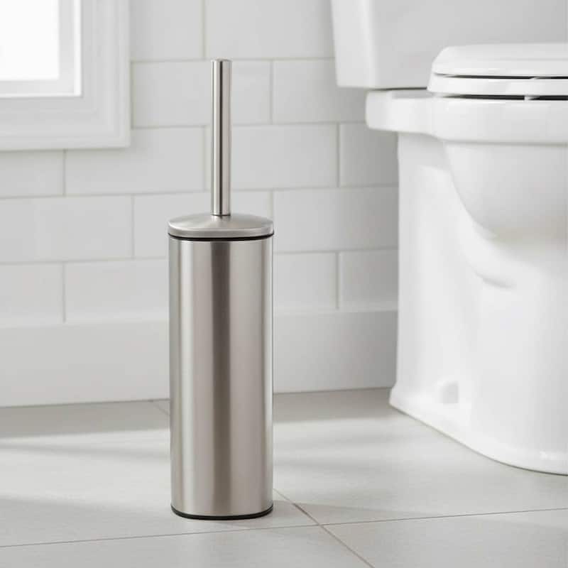 Square Metal Toilet Brush and Holder with Sturdy Handle Splash Guard - 3.12"L x 3.12"W x 15.8"H