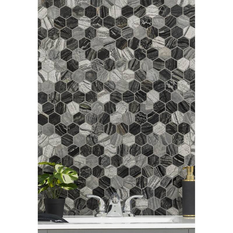 Ackland AKM-S-2X2HCH-CA 12" x 12" Marble Geometric Mosaic Tile - - Tivoli Sand