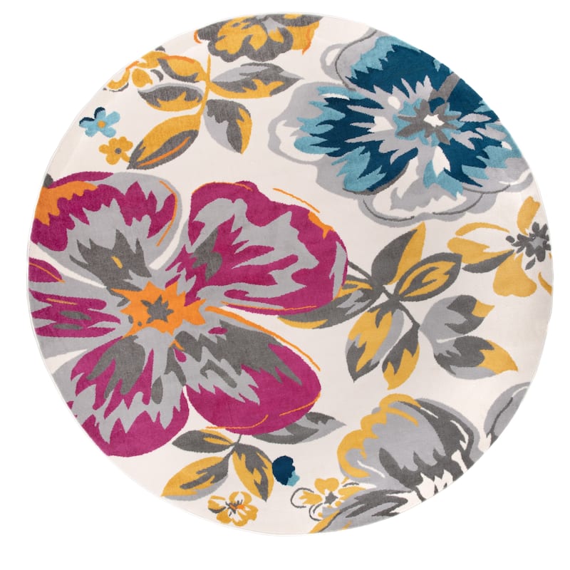 World Rug Gallery Modern Floral Design Area Rug - 6'6" Round - Multi - Runner/Round/Oval