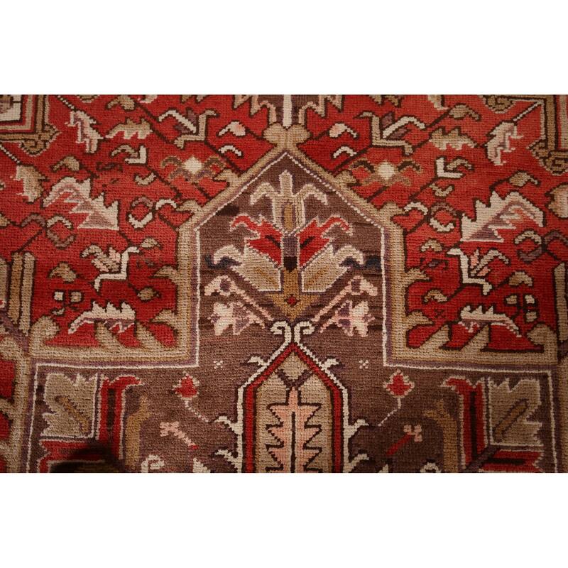 Geometric Red Heriz Persian Vintage Area Rug Handmade Wool Carpet - 6'11"x 9'10"