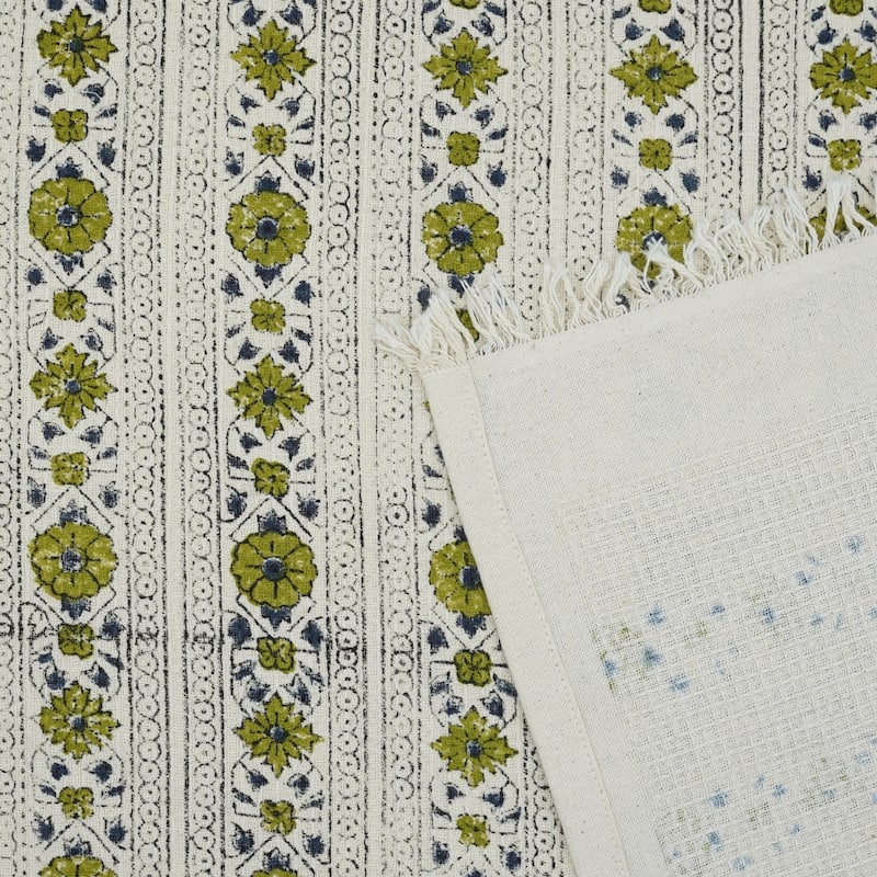 Fabdivine Handmade Floral Block Print Kitchen or Bath Room Hand Towels Home or Office Accent - Set of 20 - Floral Bagh- Light Green, Blue