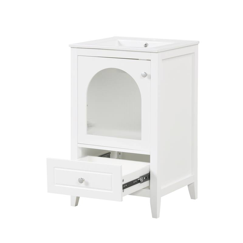 20 inch MDF Bathroom Vanity with Sink, Bathroom Cabinet with Soft Closing Glass Door