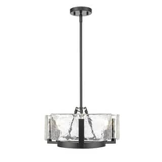 Aenon 3-Light Chandelier in Matte Black with Hammered Water Glass - 3 Light Chandelier