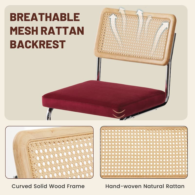 Set of 3 Counter Height Bar Stools with Woven Rattan Back and Footrest for Kitchen Island - 26" H