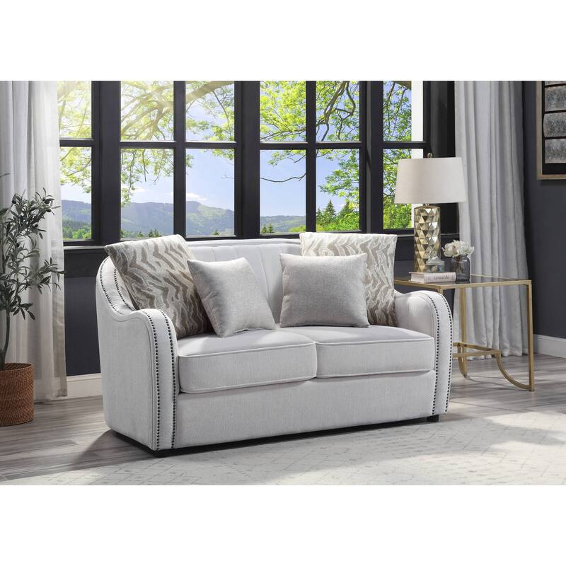 Davidov Beige Loveseat with Nailhead Trim